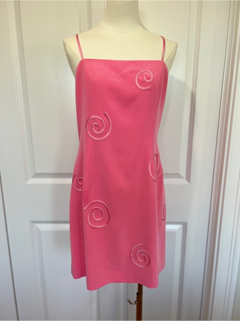Niteline Vintage Pink Spaghetti-Strap Mini Dress with Spiral Appliqués